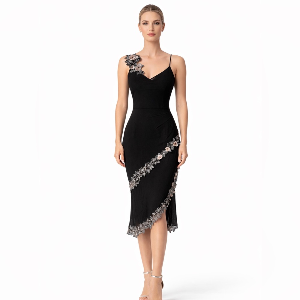 Karen Millen Black Silk Embroidered  Dress